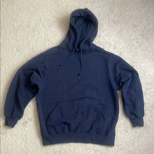 Blue Athletech Pullover Hoodie with Ribbed Cuffs and Hem